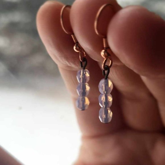 Genuine Rose Quartz Faceted Beaded Dangle Copper Earrings - Picture 2 of 3